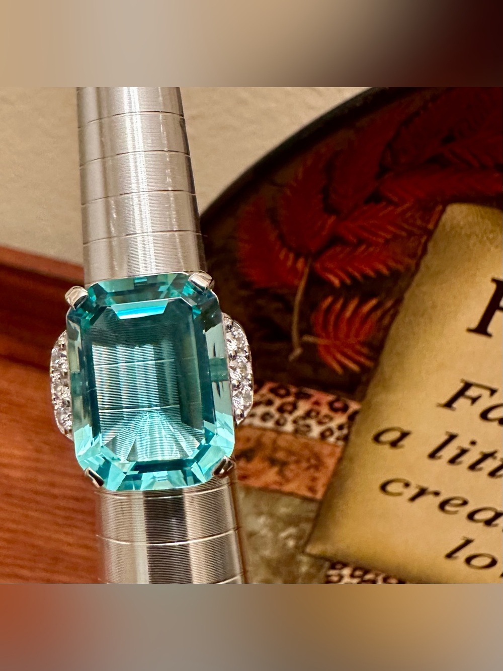 Sterling Silver Aqua Blue CZ925 Statement Ring Size 7